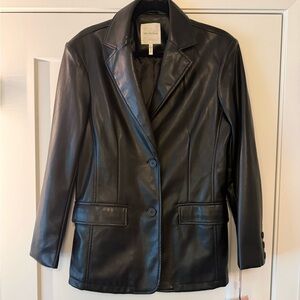 Avec Les Filles Black Faux Leather Blazer Jacket | Size Medium